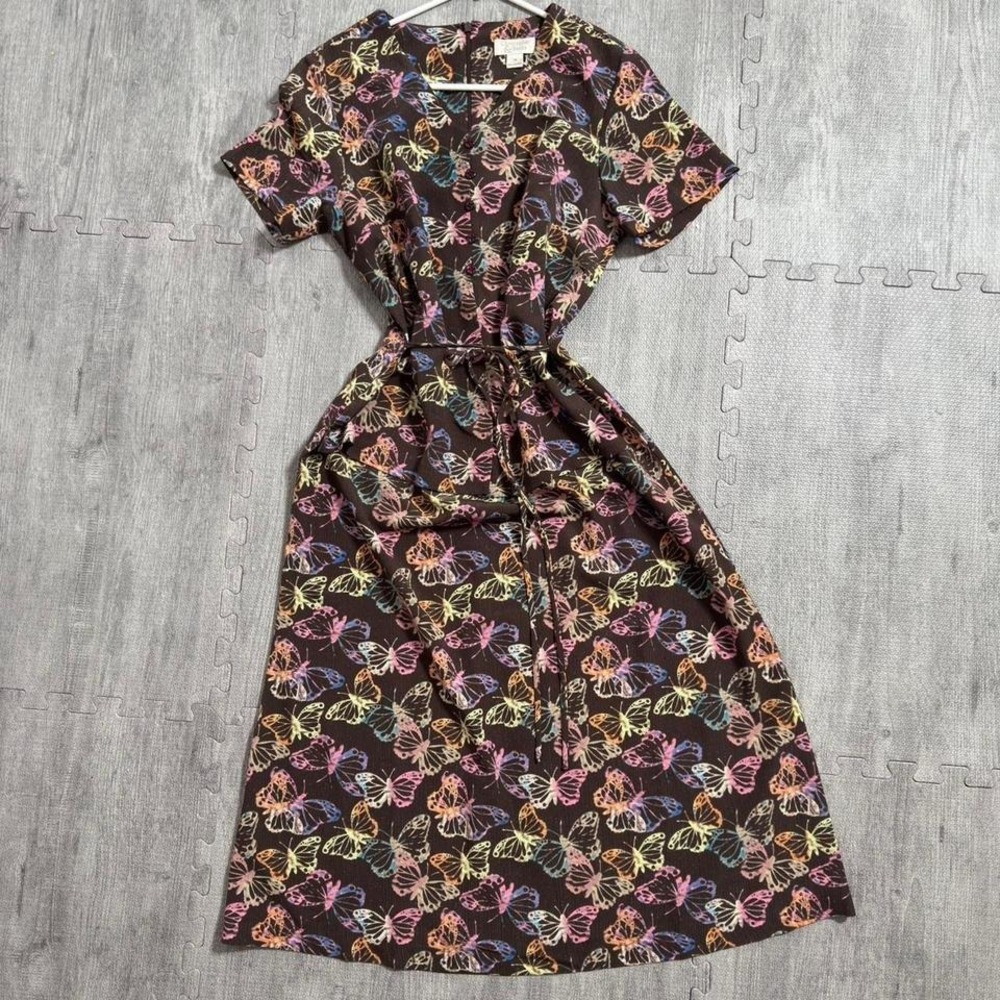 Vintage Y2K Christopher & Banks Butterfly Print Midi Dress Women's 10